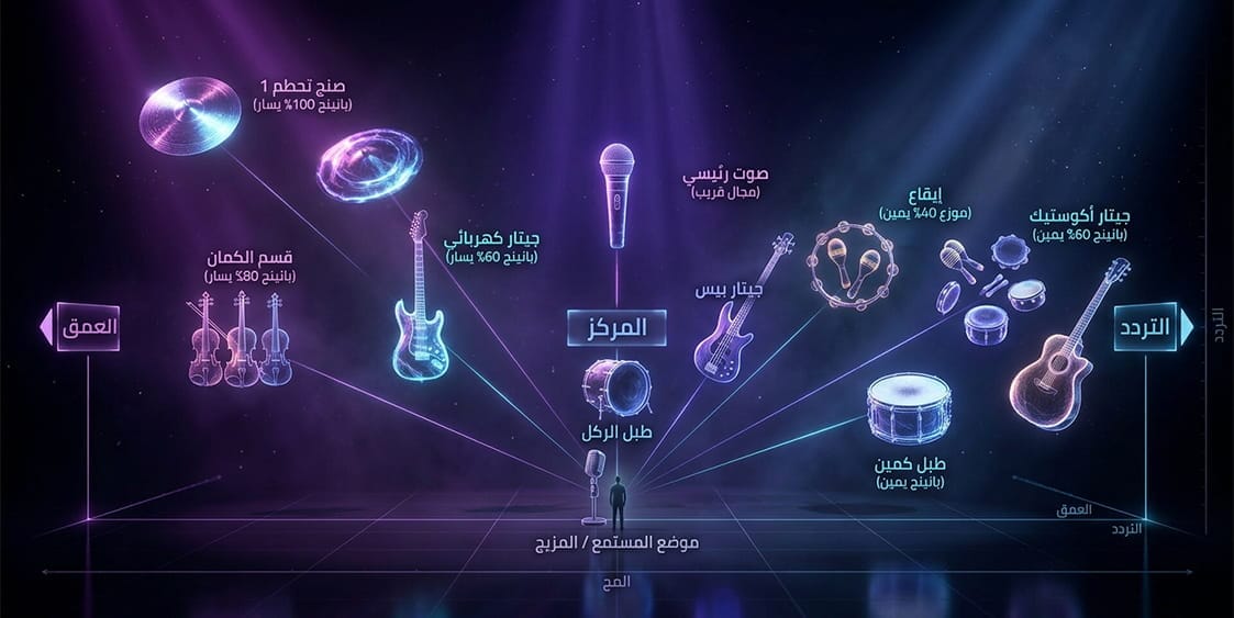 القاعدة الرابعة التوزيع المكاني (Panning) المكساج مساحة لا خط مستقيم